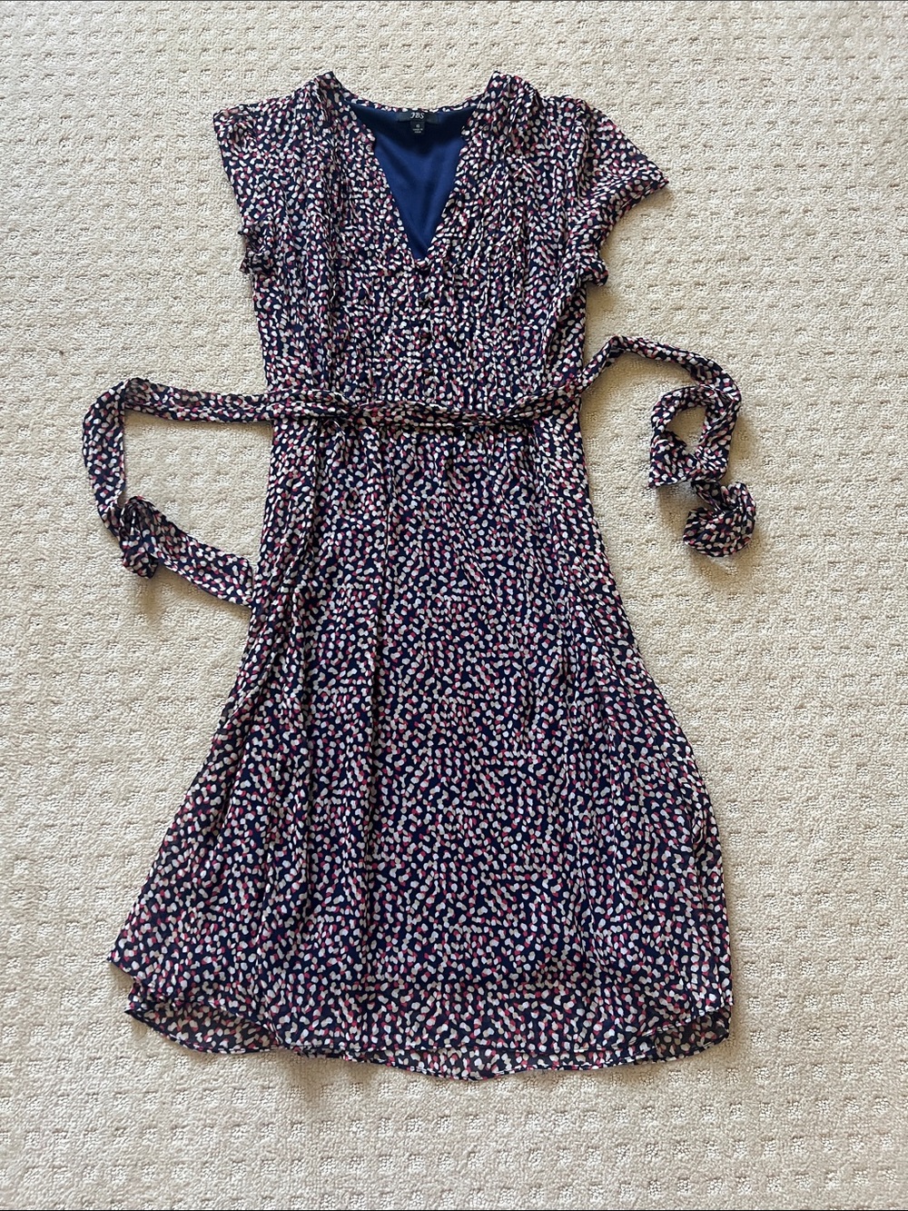J.B.S. Navy Midi Wrap Dress with Pink and White Print